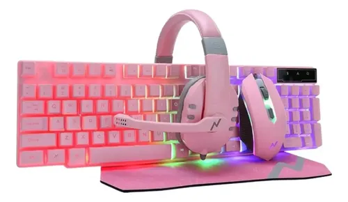 COMBO TECLADO MOUSE MOUSEPAD AURICULARES Y TECLADO ROSA NOGA NKB411