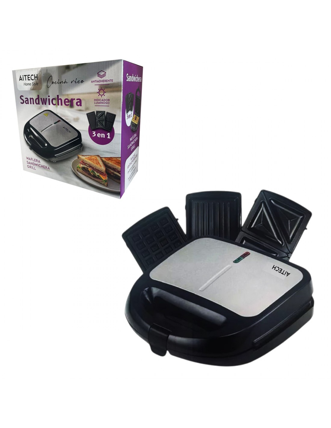 SANDWICHERA WAFLERA GRILL 3 EN 1 AITECH
