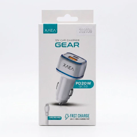 cargador de auto tipo c y usb 20w