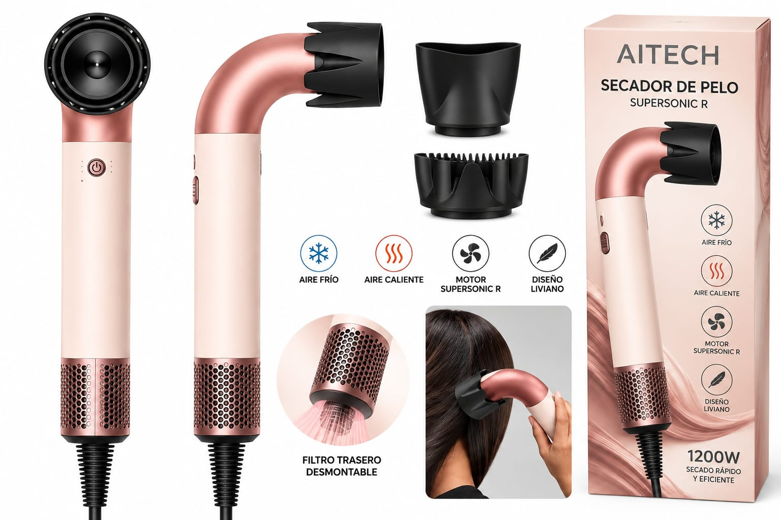 SECADOR DE PELO 1200W FRIO Y CALOR SUPERSONIC DISE