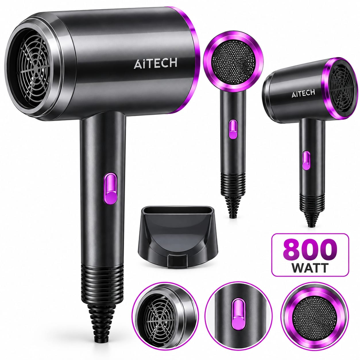 SECADOR DE PELO AITECH COMPACTO ALTA VEL 800W