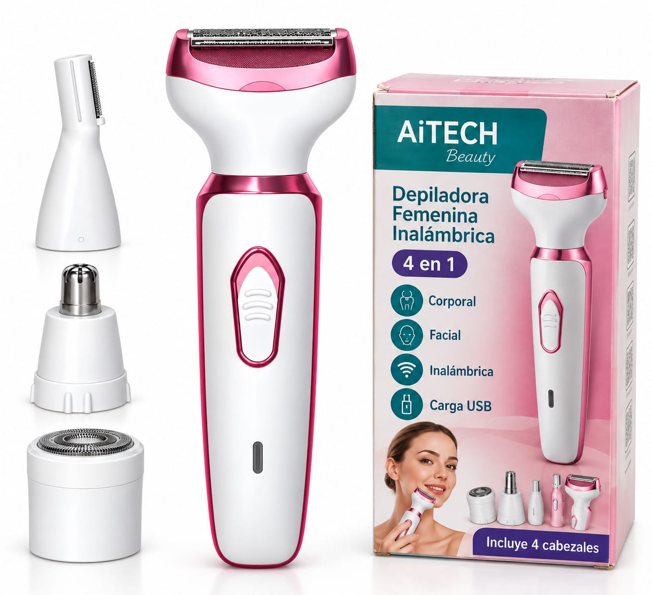 DEPILADORA FEMENINA INALAMBRICA AITECH 4 EN 1